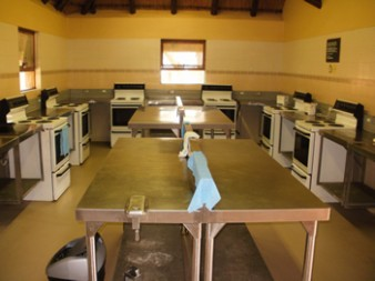 Shared self-catering kitchen facilities serving the two-bed rondavels at Hilltop Camp
